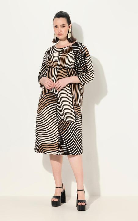 Produktbild Ulla Popken Punto-Kleid, grafischer Druck, U-Boot-Ausschnitt, 3/4-Arm (58)