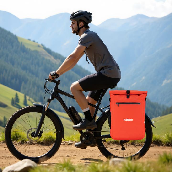 Produktbild Wiltec Gepäckträgertasche rot 25l Fahrradtasche Rucksack Gepäcktasche Laptopfach (25 l, Gepäckträgertasche)