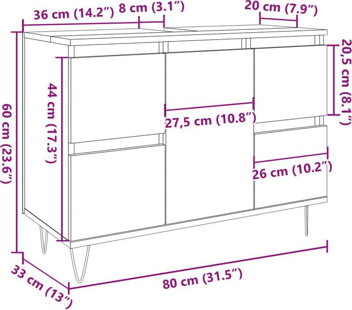 Produktbild vidaXL Badschrank (80 x 33 x 60 cm)