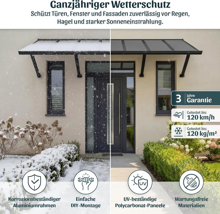 Actual product image Palram Canopia | Augustine 4.8ft Door Awning Black Structure / Opaque Grey Panels