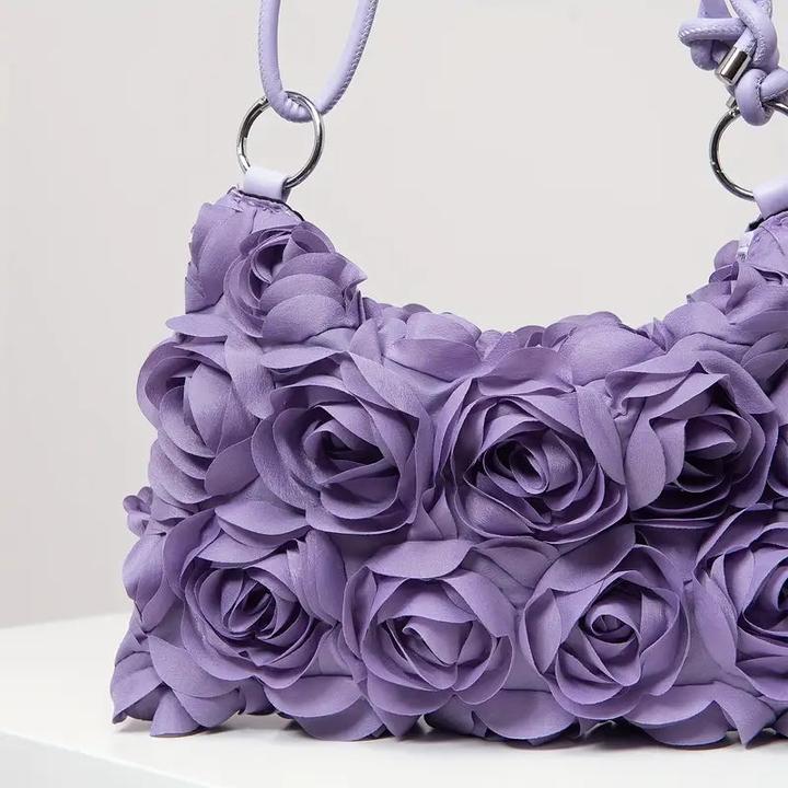 Actual product image Only-Bags.Store Elegante Rose Floral Umhängetasche - verstellbarer Riemen, Reissverschluss, Polyester, perfekt für