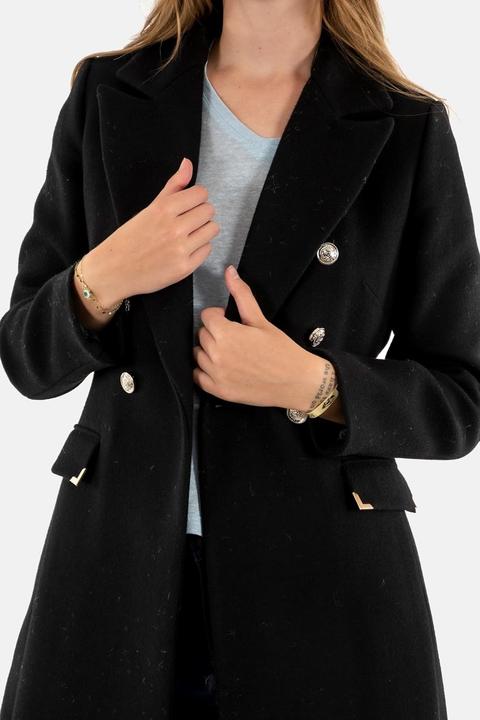 Actual product image Morgan Long Double-Breasted Wool Coat with Flap Pockets