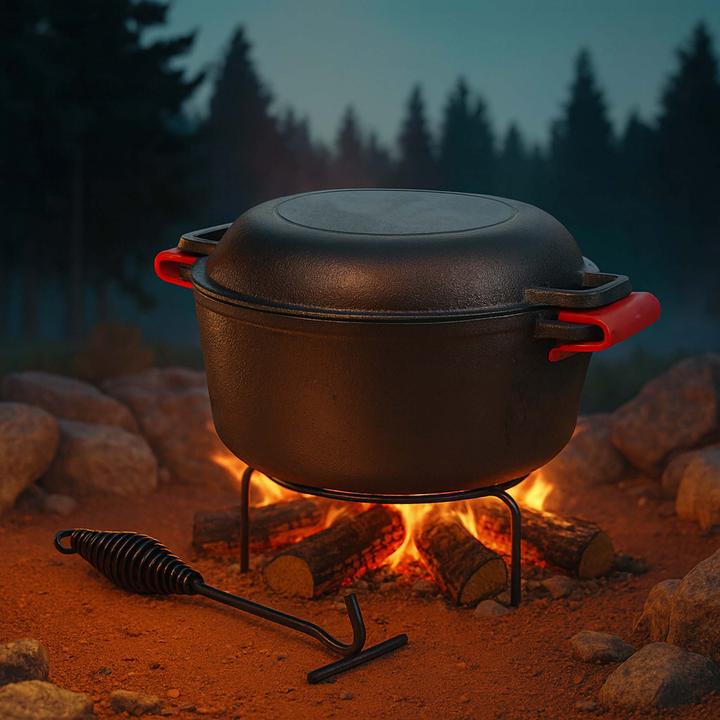 Produktbild Wiltec 2in1 Dutch Oven 32x26x16cm Grilltopf Feuertopf Schmortopf Gusseisen