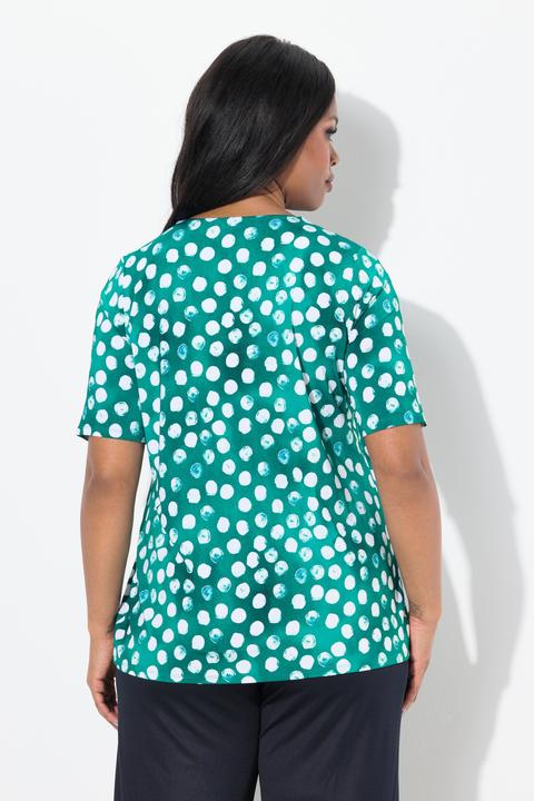 Produktbild Ulla Popken Slinky-Shirt, Tupfen, Zierfalte, V-Ausschnitt, Halbarm (56)