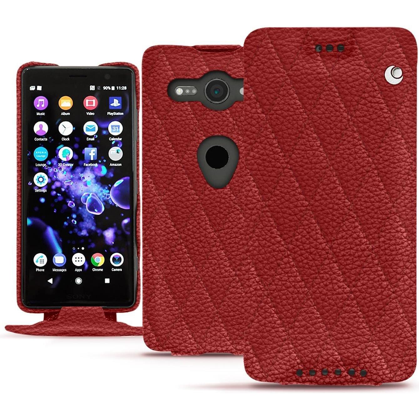 Noreve Lederschutzhülle vertikal (Sony Xperia XZ2 Compact), Smartphone Hülle, Rot