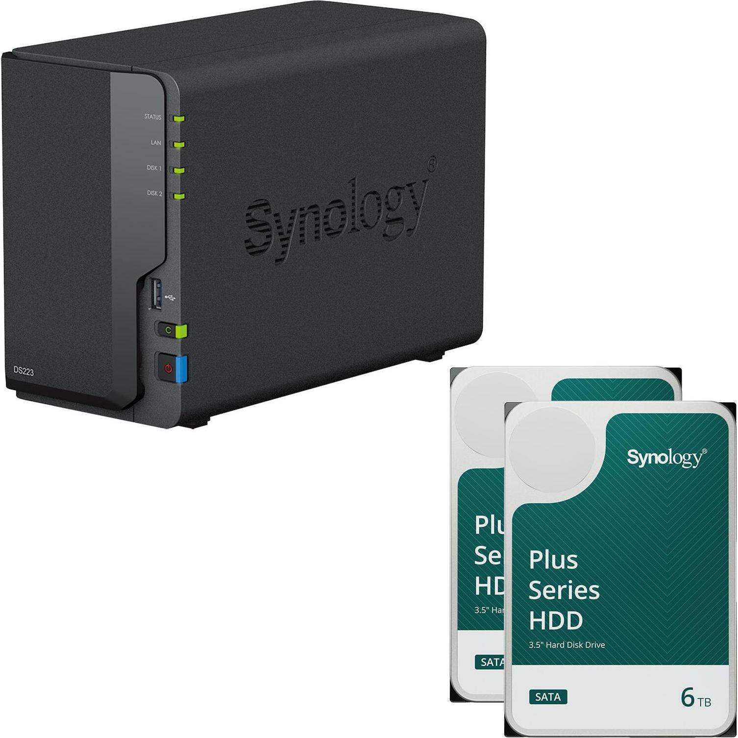 Synology DiskStation DS223 2 Einschübe NAS-Server Leergehäuse + 2x Plus 3.5"" SATA HDD... (2 x 6 TB)