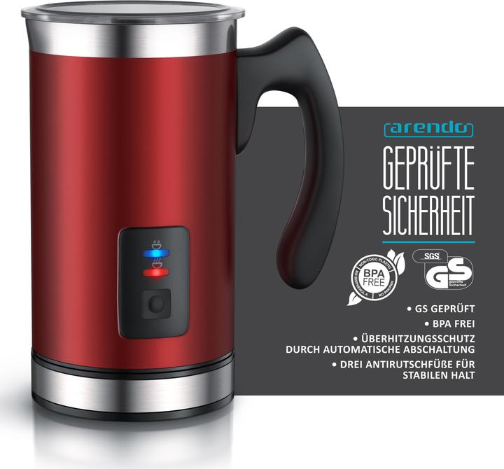 Produktbild Arendo Milchaufschäumer 500 W, mit Griff im Edelstahl Doppelwanddesign, Elektrisch, Antihaftbeschichtet (240 ml)