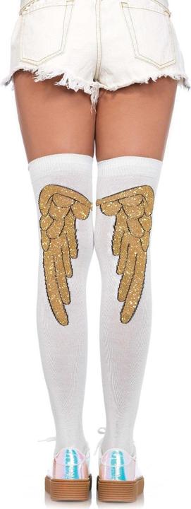 Produktbild Leg Avenue Glitzer Strümpfe Overknees Engel Flügel weiss gold (One Size)