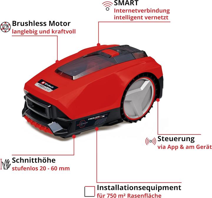 Actual product image Einhell FREELEXO SMART 750 robotic lawnmower (750 m², Boundary wire)