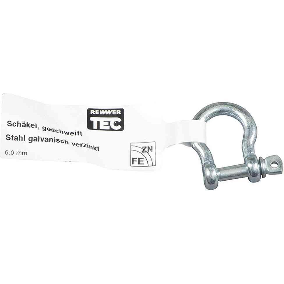 Rewwer Tec, Seil + Kette Zubehör, Schäkel geschwungen 6mm, verzinkt, mit EAN-Fähnchen