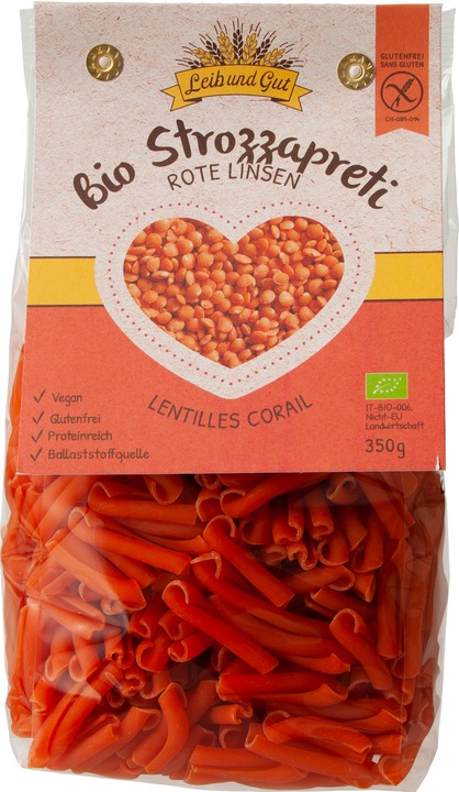 Produktbild Leib und Gut Bio Strozzapreti Rote Linsen 350 g (362 g)