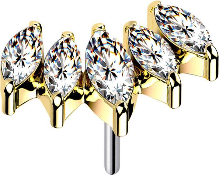 Produktbild Star Piercing Threadless Fächer vergoldet mit fünf Kristalle silber (ohne Messing, Titan)