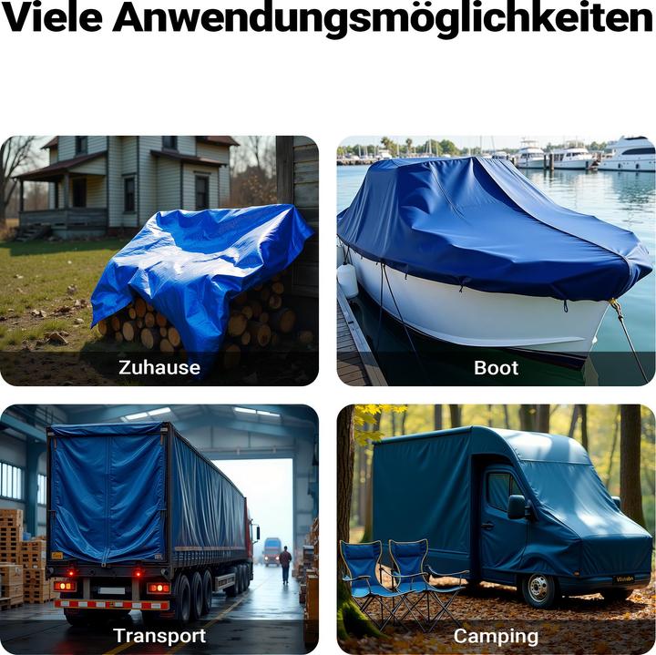 Produktbild Wiltec Abdeckplane wetterfest blau 3x2m PE Plane mit Ösen 240g/m² Gartenplane (3 x 2 m)