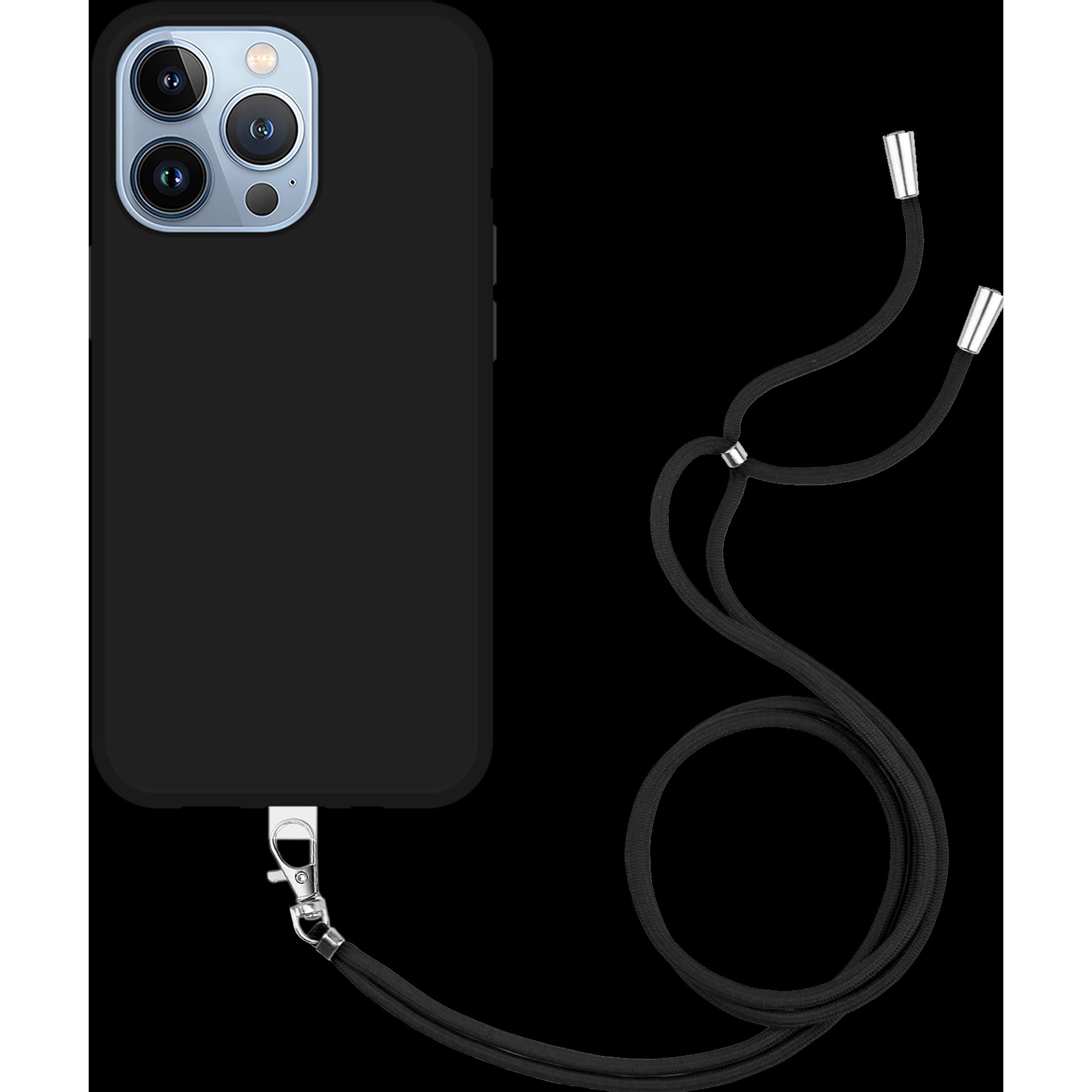 Cazy Handykette Hülle Kompatibel mit iPhone 14 Pro - Silikon Handyhülle mit Band Necklace Hülle -, Handykette, Schwarz