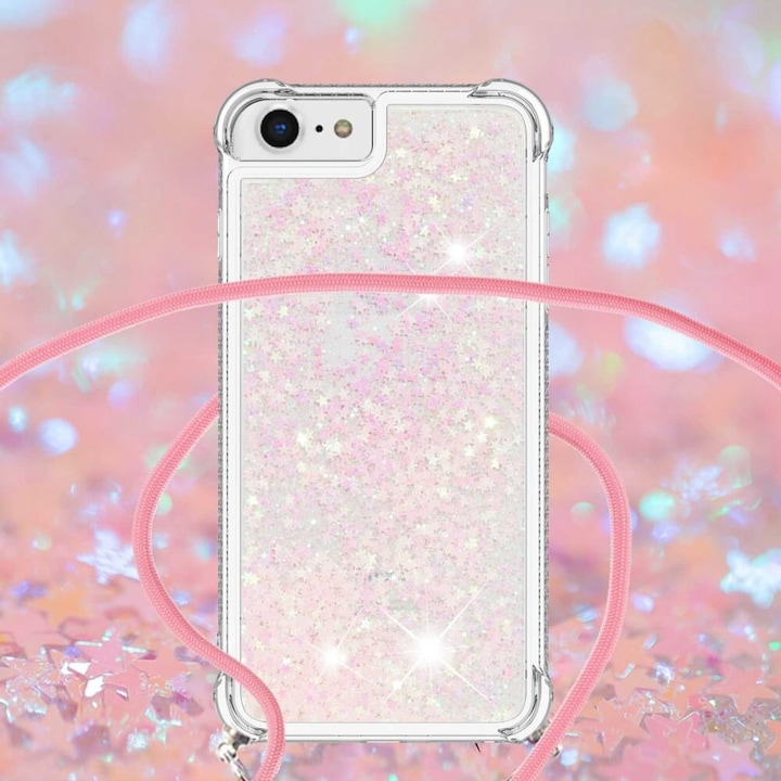 Produktbild Cover-Discount iPhone SE / 8 / 7 - Glitzer Hülle mit Umhängeband rosa (Apple iPhone SE)