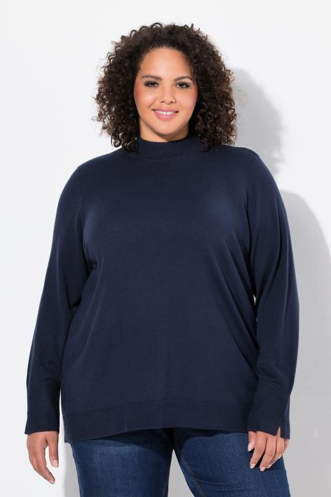 Image du produit Ulla Popken Damen grosse Grössen Pullover, Stehkragen, Langarm, Rippbündchen marine 50+ 822010130-50+ (50, 52)