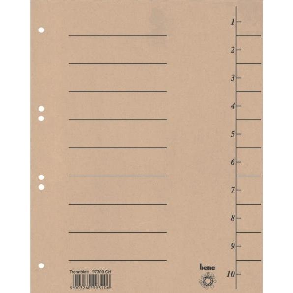 Bene, Ordner Zubehör, Trennblätter 1-10 beige, 100 St.