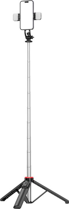 Hurtel Selfie stick WC13YDS telescopic tripod 1.3m with double lamp and phone holder - black