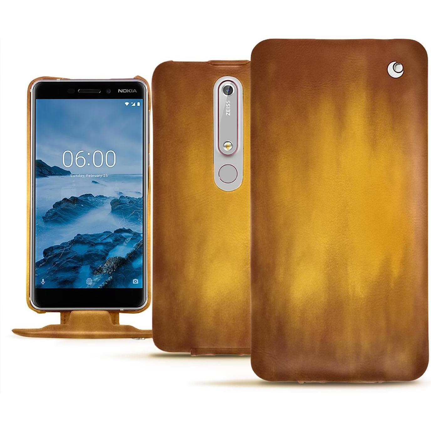 Noreve Lederschutzhülle vertikal (Nokia 6 (2018)), Smartphone Hülle, Gold