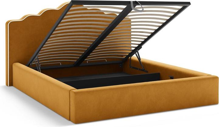 Actual product image Micadoni Velvet Storage Bed With Headboard, "Dream", Ivory and Mustard, 222x220x122 Made in Europe (180 x 200 cm)