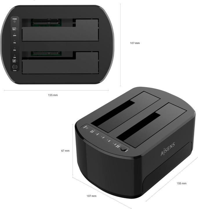 Actual product image Aisens ESTACION DOCKING DOBLE ASDS-D03B SATA 2.5 3.5 A USB 3.0 3.1 GEN1 CLONE (3.5", 2.5")