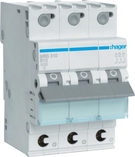 Image du produit Hager LE MBS310. Courant nominal : 10 A, Fréquence d'entrée AC : 50/60 Hz. Type : B-type, quantité de