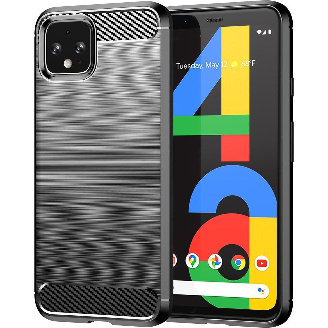 Thumbnail - König Design Hülle Handy Schutz für Google Pixel 4a Case Cover Etuis Bumper Carbon Schale Neu (Google Pixel 4a), Smartph...