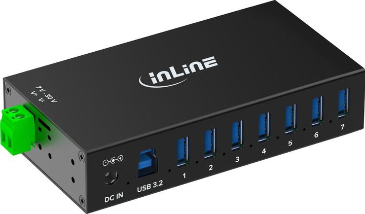 Produktbild InLine ® USB 3.2 Gen.1 Industrie-Hub, 7 Port, Aluminiumgehäuse, mit Netzteil (USB-B, 7 Ports)