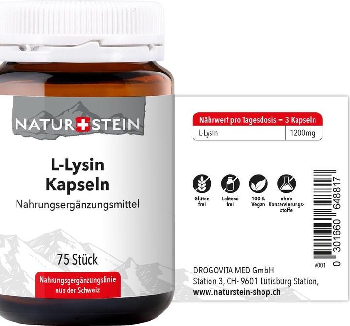 Actual product image Naturstein L-Lysine capsules 75pcs. (75 Piece, Capsules, 155 g)