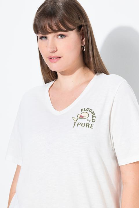 Image du produit Ulla Popken T-shirt en coton bio, motif fleur devant et derrière, décolleté en V et manches courtes (56)