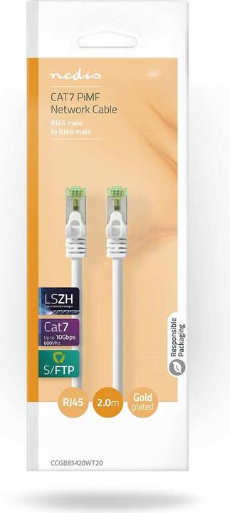 Immagine prodotto Nedis CCGB85420WT20 Cavo Cat 7 PiMF RJ45 Plug Plug RJ45 2,00 m Round LSZH White Box (S/FTP, CAT7, 2 m)