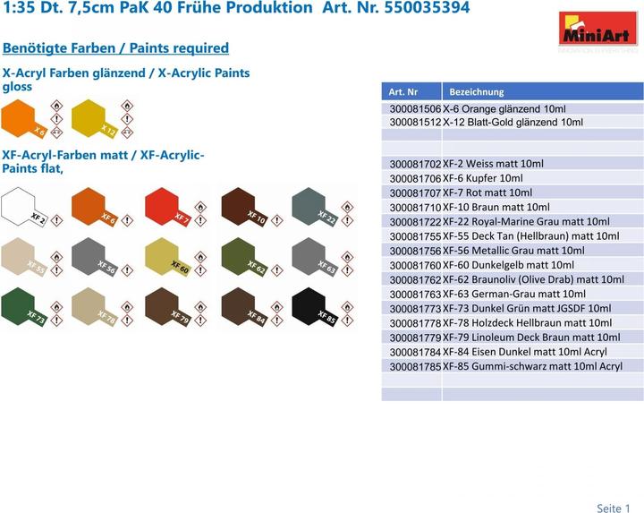 Actual product image Mini art German 7.5cm Anti-Tank Gun PaK 40. Early Prod