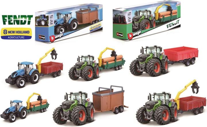 Image du produit Bburago Tracteur agricole avec remorque Fendt et New Holland