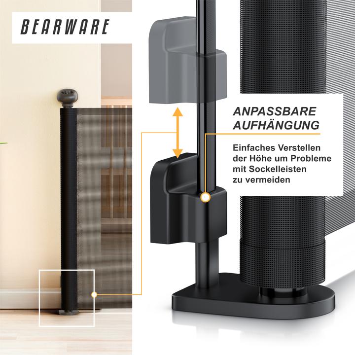Actual product image Bearware Baby Sicherheitsgitter, Einhandbedienung, geeignet für Treppen, Türen, ausziehbar, 180cm, schwarz