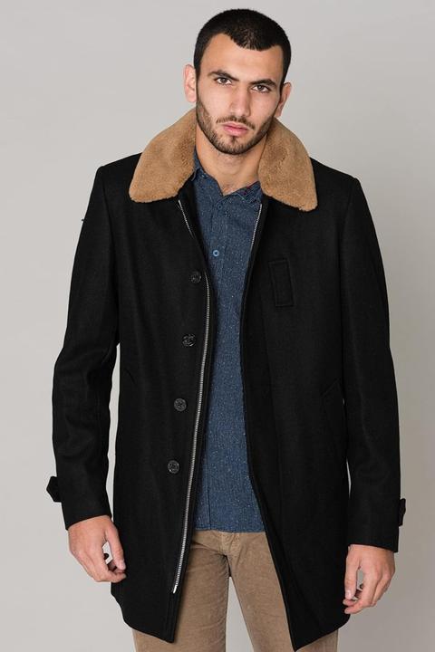 Actual product image Schott Nyc Maverick Wool Coat with Removable Collar and Two Inside Pockets (M)