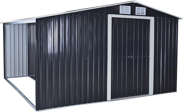 Produktbild Dema Gerätehaus mit Holzunterstand Metall 328x314x159/188cm