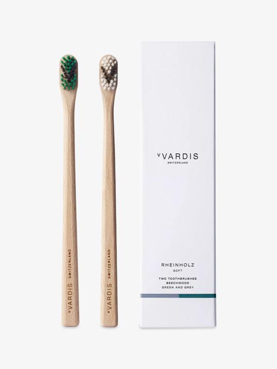 Produktbild vVardis RHEINHOLZ Holzzahnbürste Soft hellgrau/schwarz+grün/schwarz (Weich, 2 x)