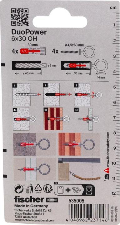 Actual product image Fischer SB Nylon dowel Duopower with eye hooks (4 pcs.)