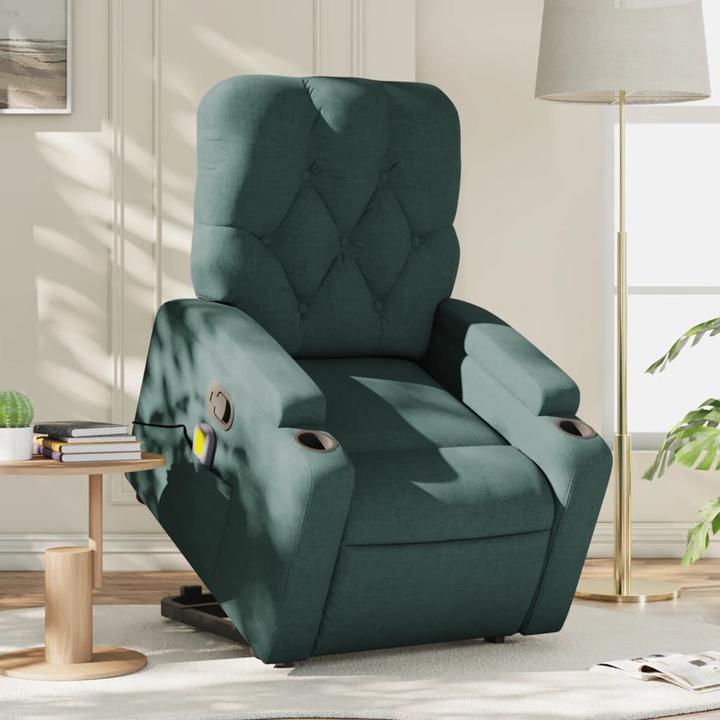 Image du produit vidaXL Fauteuil de massage avec fonction releveur Fauteuil de relaxation Vert foncé Tissu