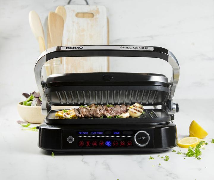 Produktbild Domo Genius Elektro Kontaktgrill Antihaftbeschichtung, mit Display Edelstahl, Schwarz