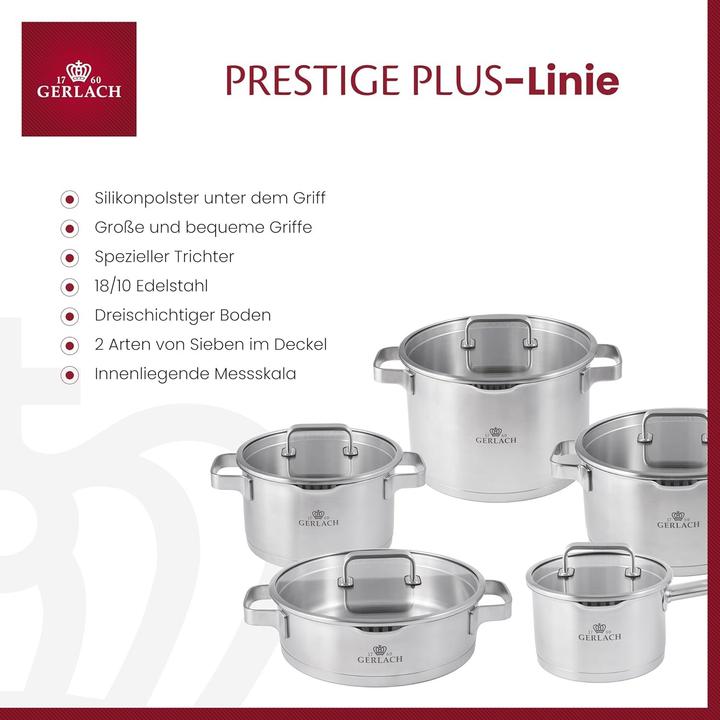 Produktbild Gerlach PRESTIGE PLUS Topfset 10-tlg. 342M 24.20.24 (Pfannenset + Topfset, Edelstahl)