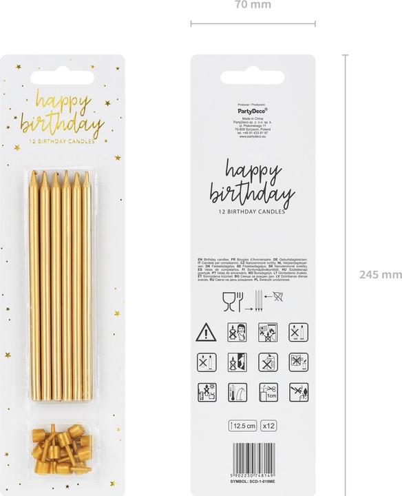 Immagine prodotto Partydeco Candele di compleanno oro 12,5cm 12 pezzi (12 x)