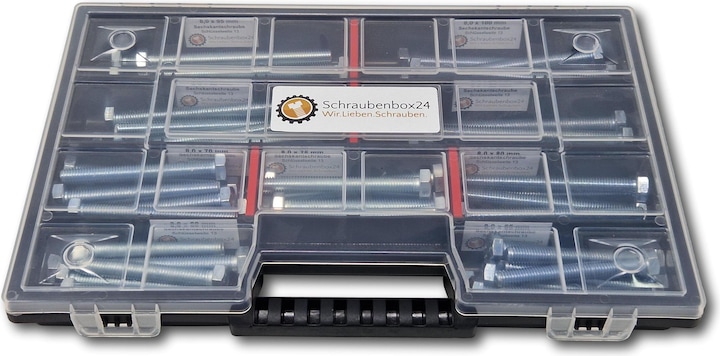 Produktbild Schraubenbox24 Sechskantschrauben Sortiment M8 60mm-100mm 65 tlg Schraubenbox DIN 933/ISO4017 (65 Schrauben pro Stück)