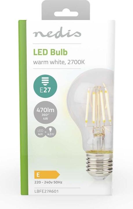 Image du produit Nedis Ampoule LED à filament E27 | A60 | 4 W | 470 lm | 2700 K | Blanc chaud | 1 pièce (E27, 470 lm, 1x)