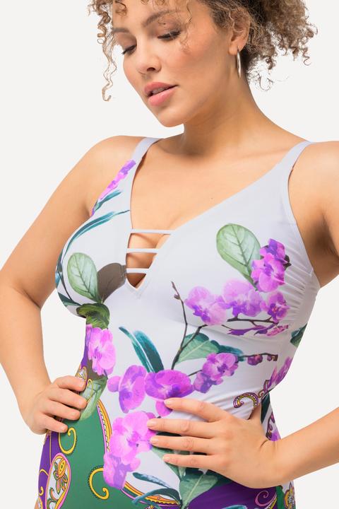 Image du produit Ulla Popken Maillot de bain à bonnets moulés. Matière recyclée et motif orchidée (60)