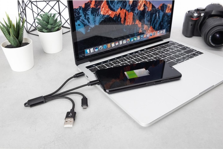 Immagine prodotto Digitus Cavo di ricarica 3 in 1, USB A - Fulmine + Micro USB + Tipo-C (0.15 m, USB 3.2 Gen 1)