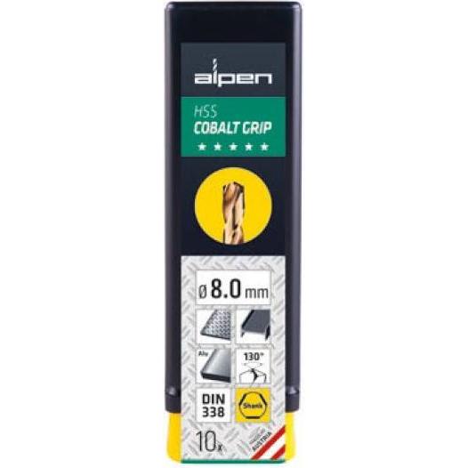 Alpen, Bohrereinsatz, Cobalt-Bohrer für HSS-Co 12,0 mm Metall mit poliertem 3-Flächen-ALPEN-Halter (0065601200100) (12.0...