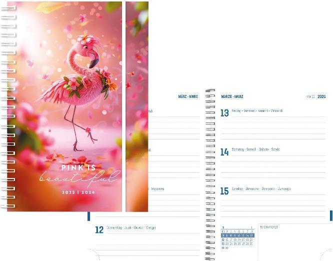 Actual product image Simplex Schüleragenda Emotions 25/26 500221.26 1W/2S 17M Flaminga ML 8x12.5cm (8 x 12.5 cm, German)