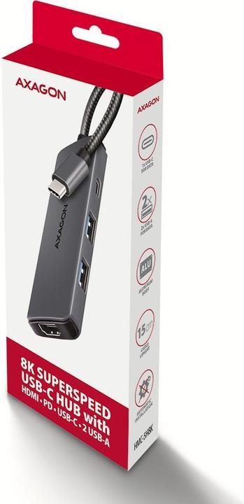 Actual product image Axagon HMC-5H8K 2x USB-A, 1x USB-C, 8K HDMI, USB 3.2 Gen 1 hub, PD 100W, 15cm USB-C cable (USB-C, 5 ports)