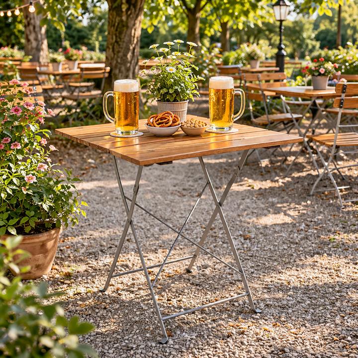 Produktbild Mojawo Biergarten Tisch Klapptisch Gartentisch Stehtisch klappbar Akazie Stahl 70x70cm